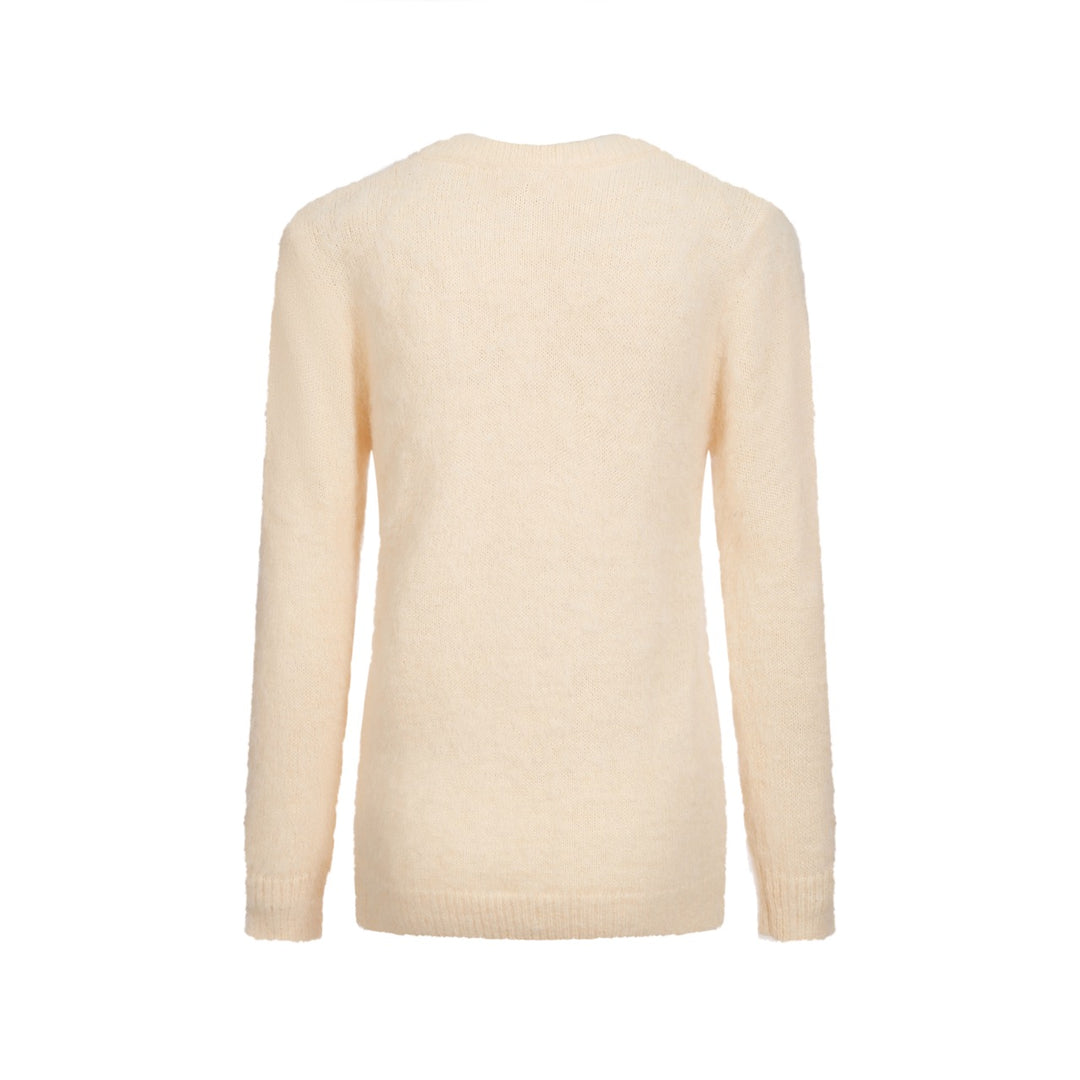 Jersey de punto de mujer de felpa en jacquard con pájaros color albaricoque blanco