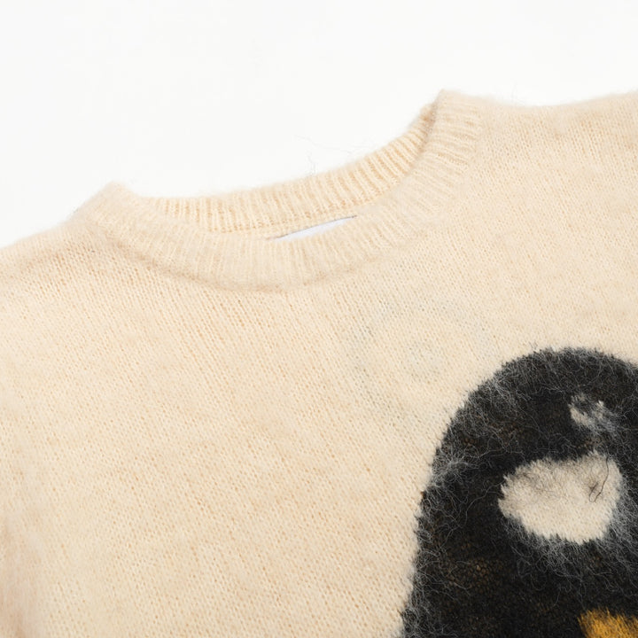 Jersey de punto de mujer de felpa en jacquard con pájaros color albaricoque blanco