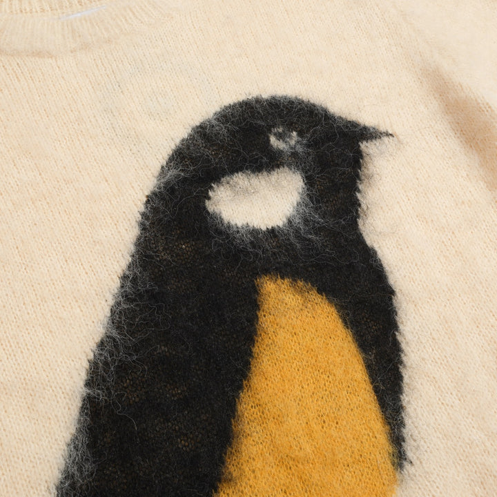 Jersey de punto de mujer de felpa en jacquard con pájaros color albaricoque blanco