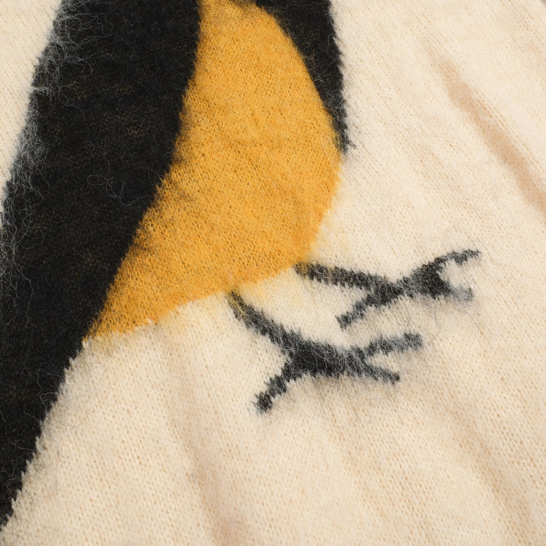 Jersey de punto de mujer de felpa en jacquard con pájaros color albaricoque blanco