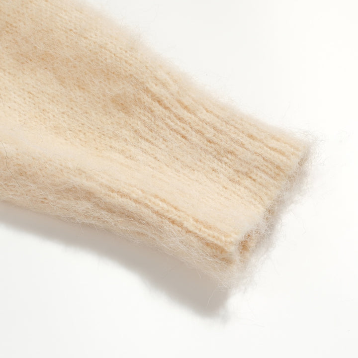 Jersey de punto de mujer de felpa en jacquard con pájaros color albaricoque blanco