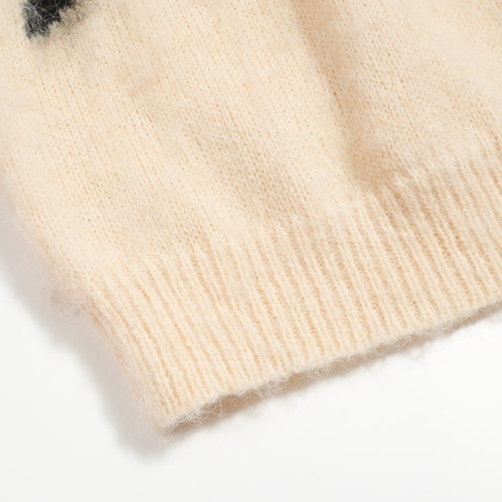 Jersey de punto de mujer de felpa en jacquard con pájaros color albaricoque blanco