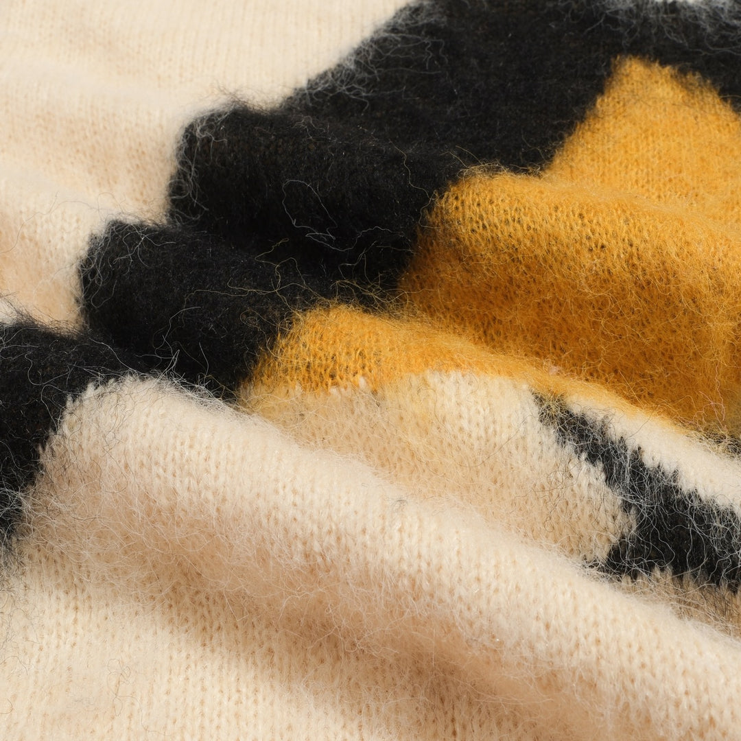 Jersey de punto de mujer de felpa en jacquard con pájaros color albaricoque blanco