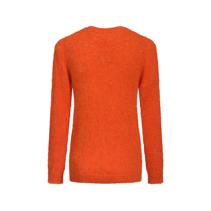 Jersey de punto de mujer en jacquard de felpa con lindo gato naranja