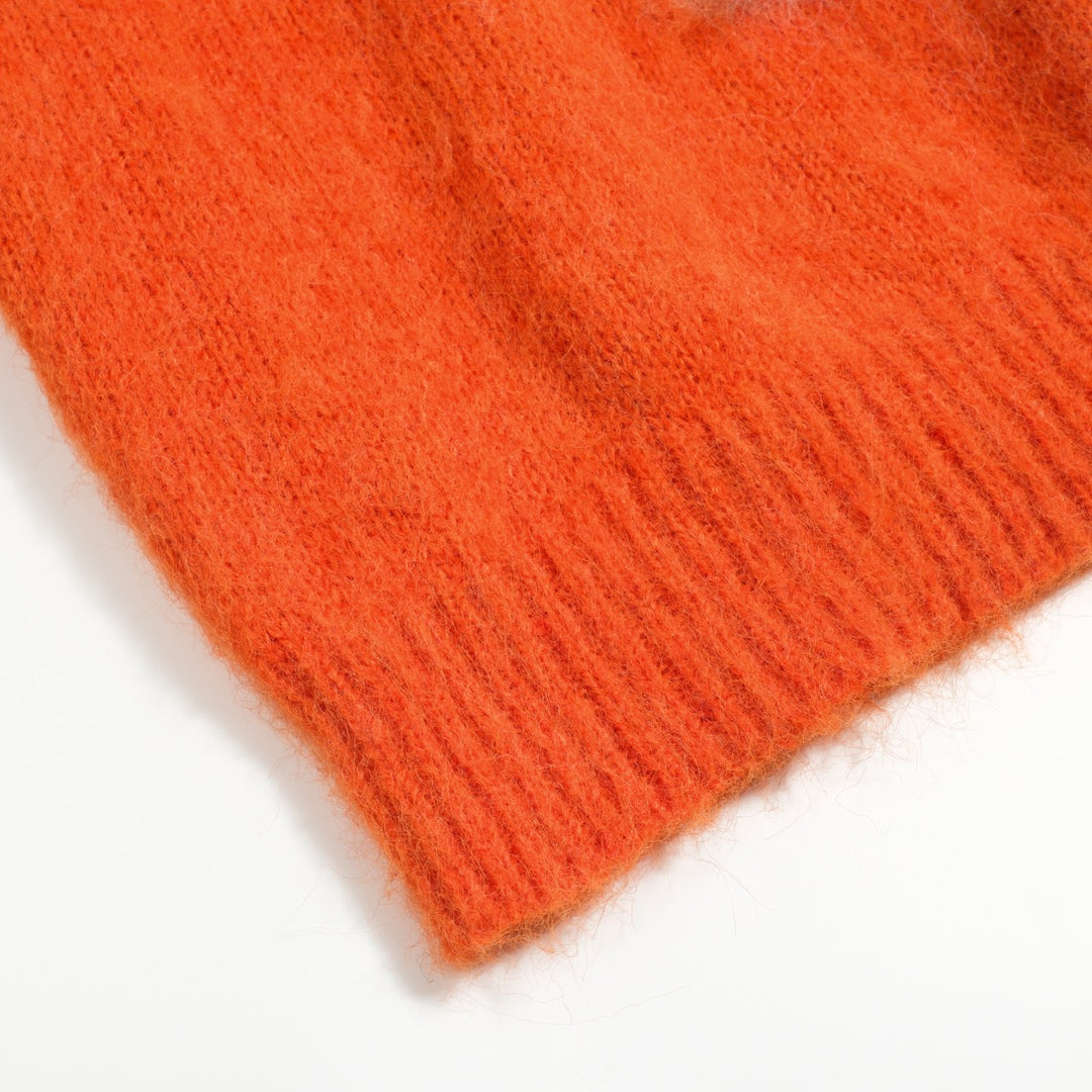 Jersey de punto de mujer en jacquard de felpa con lindo gato naranja