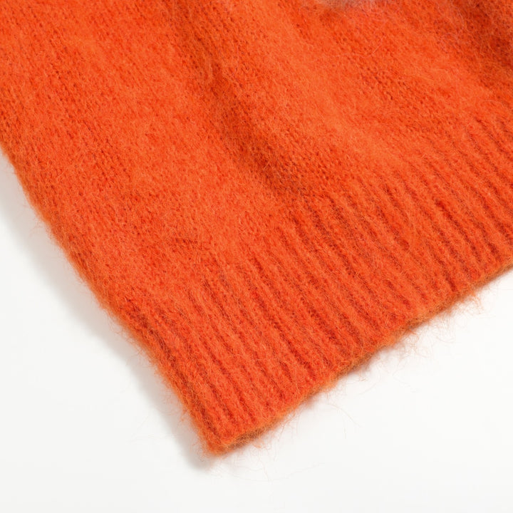 Jersey de punto de mujer en jacquard de felpa con lindo gato naranja