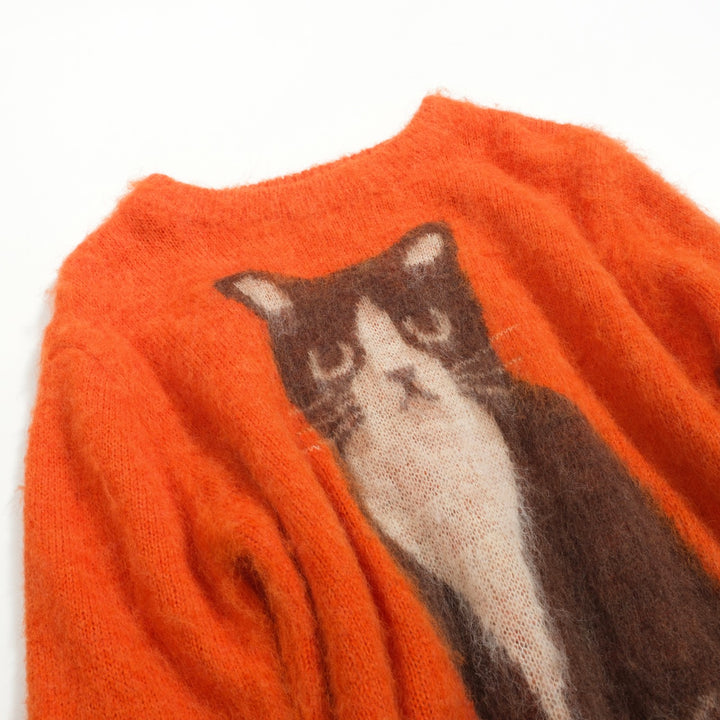 Jersey de punto de mujer en jacquard de felpa con lindo gato naranja