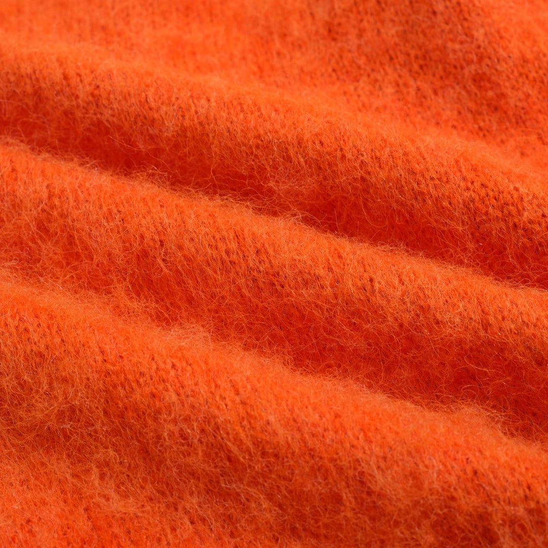 Jersey de punto de mujer en jacquard de felpa con lindo gato naranja