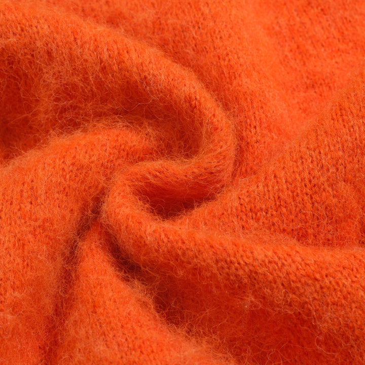 Jersey de punto de mujer en jacquard de felpa con lindo gato naranja