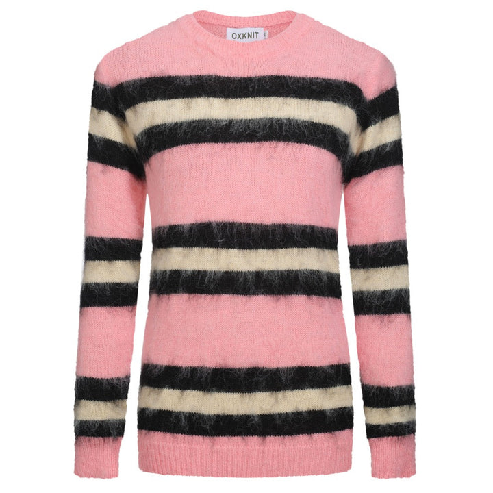 Tejido de punto de felpa jacquard de rayas rosas para mujer