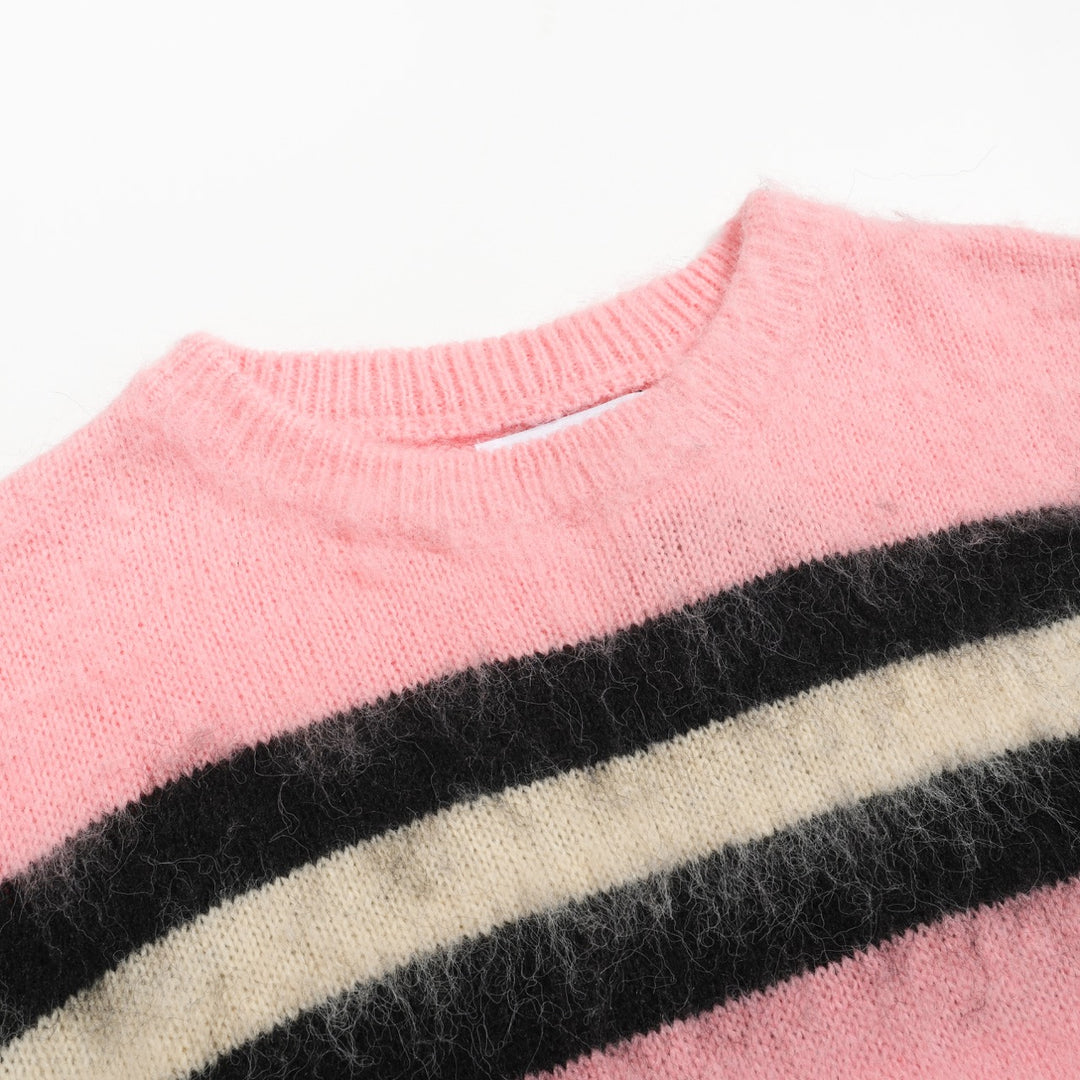 Tejido de punto de felpa jacquard de rayas rosas para mujer