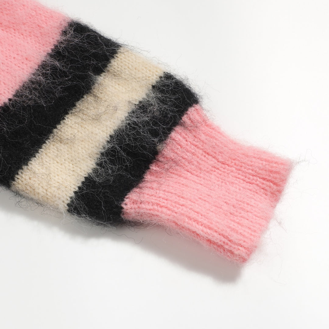 Tejido de punto de felpa jacquard de rayas rosas para mujer