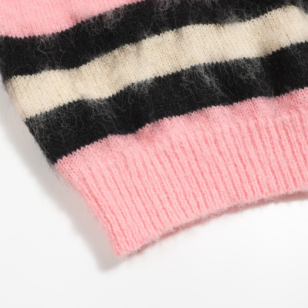 Tejido de punto de felpa jacquard de rayas rosas para mujer