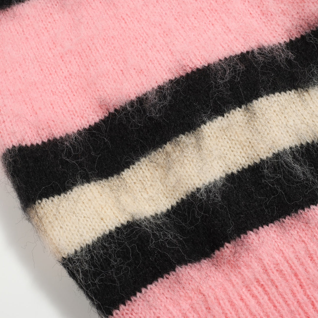 Tejido de punto de felpa jacquard de rayas rosas para mujer