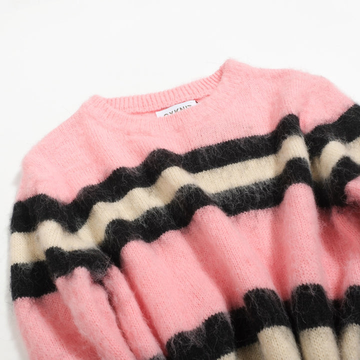 Tejido de punto de felpa jacquard de rayas rosas para mujer