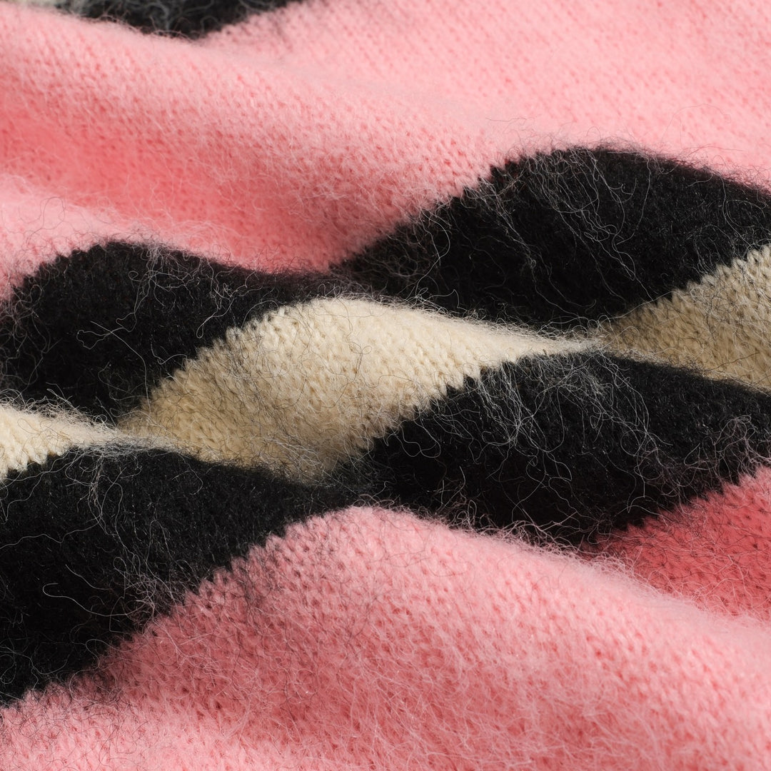 Tejido de punto de felpa jacquard de rayas rosas para mujer