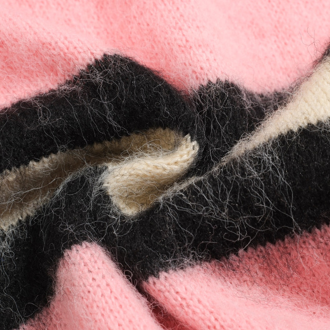 Tejido de punto de felpa jacquard de rayas rosas para mujer