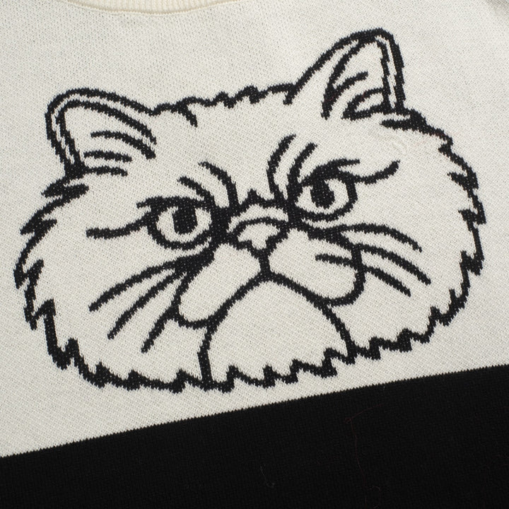 Women's black and white collage cat jacquard vintage knitwear