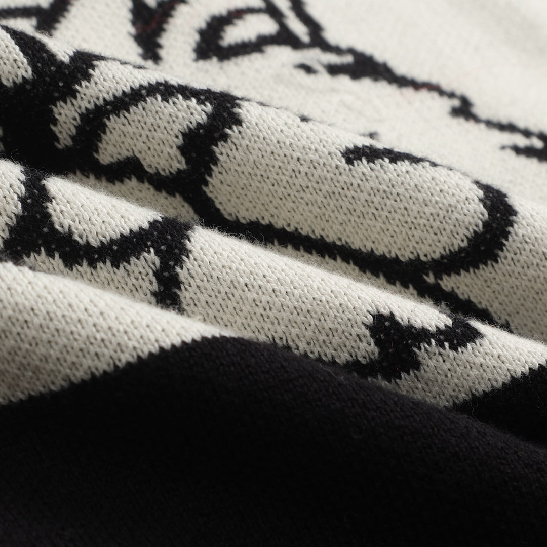 Women's black and white collage cat jacquard vintage knitwear