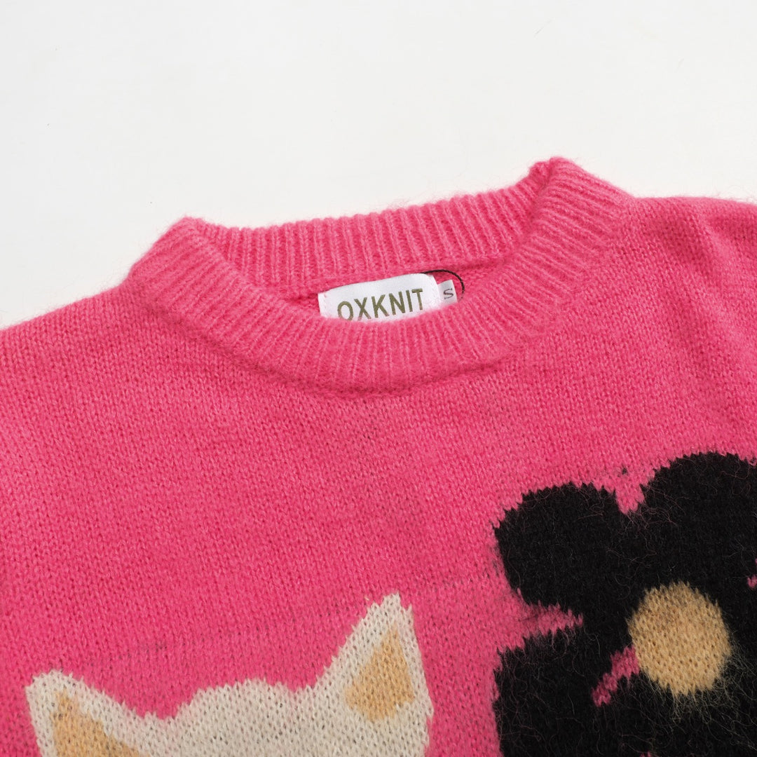 Damer i rosa, blommig jacquardstickad plysch