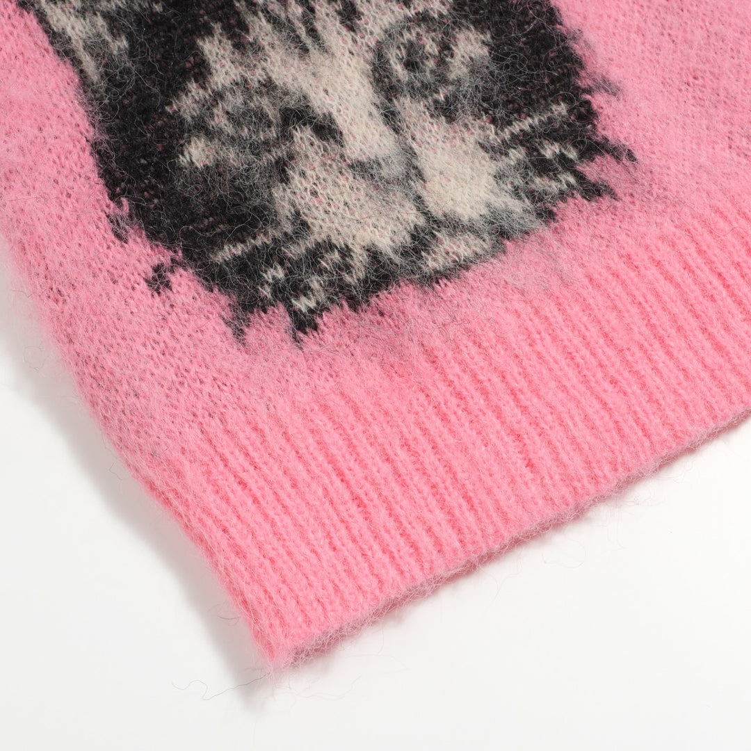 Jersey de punto jacquard lindo gatito rosa para mujer