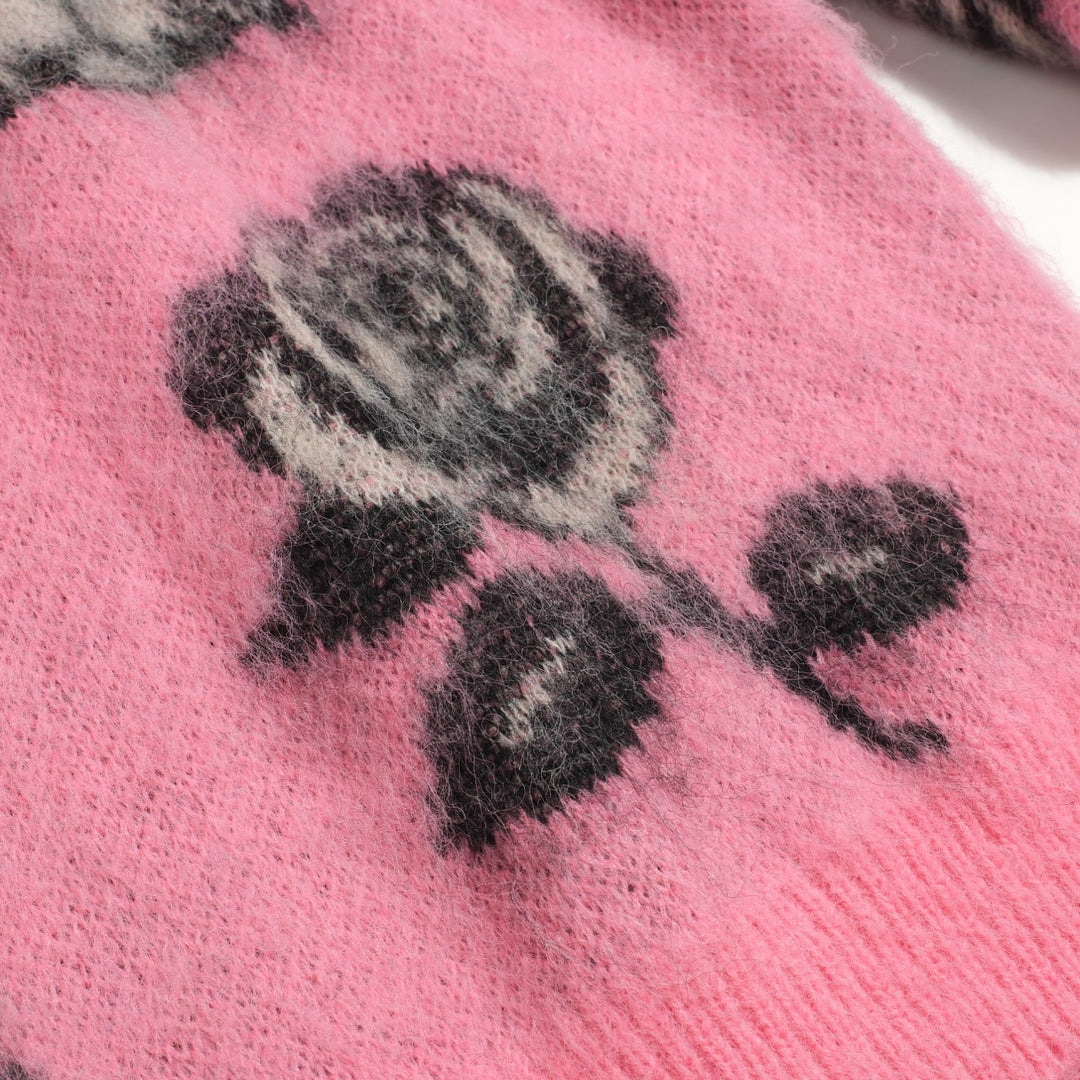 Jersey de punto jacquard lindo gatito rosa para mujer