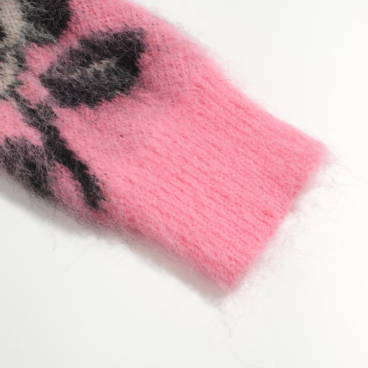 Jersey de punto jacquard lindo gatito rosa para mujer