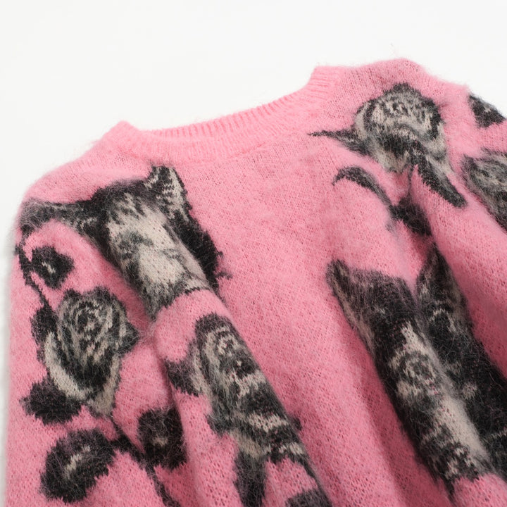 Jersey de punto jacquard lindo gatito rosa para mujer