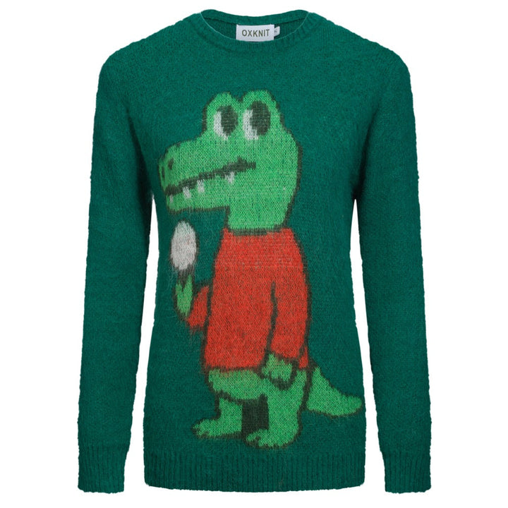 Punto de mujer de felpa de cocodrilo verde en jacquard