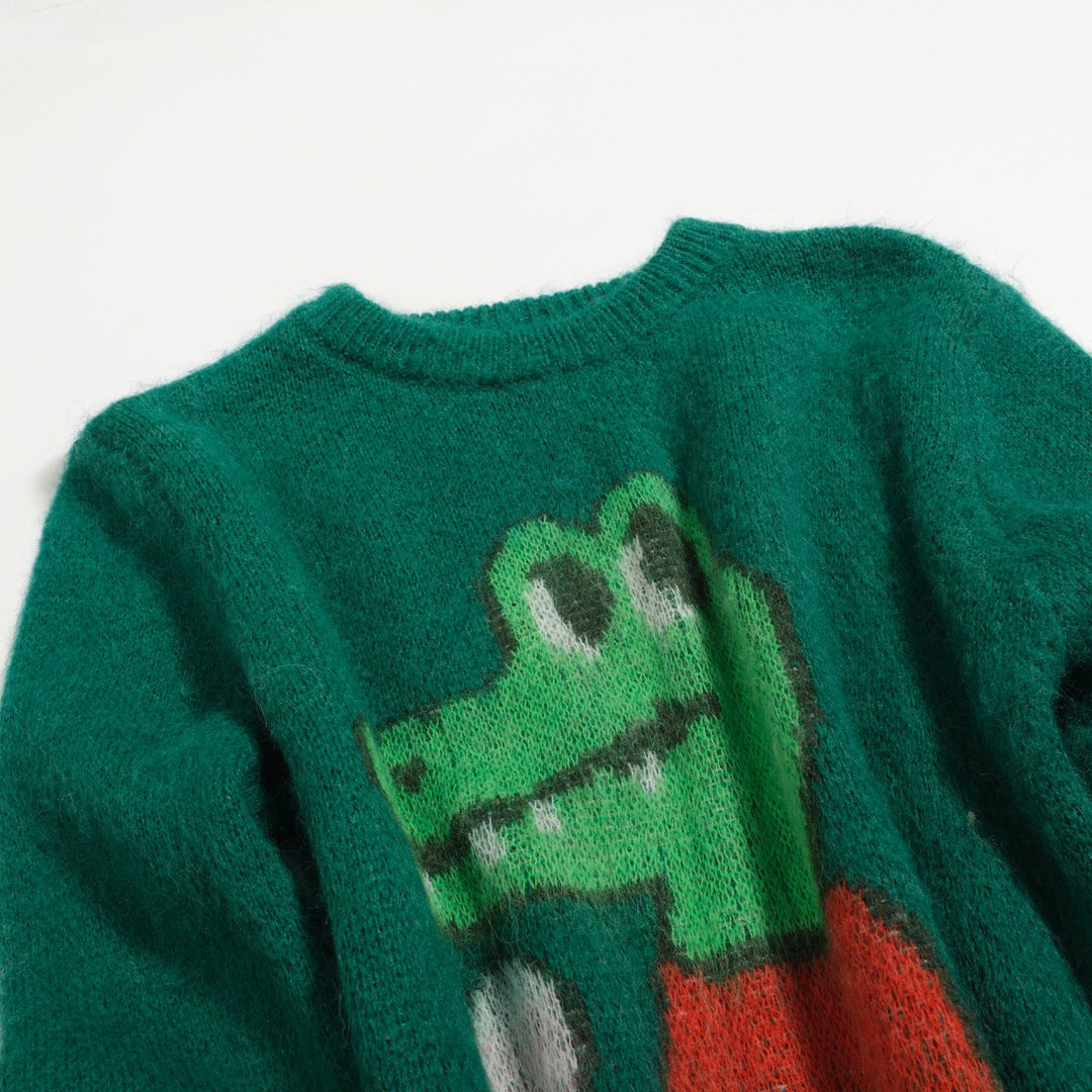 Punto de mujer de felpa de cocodrilo verde en jacquard