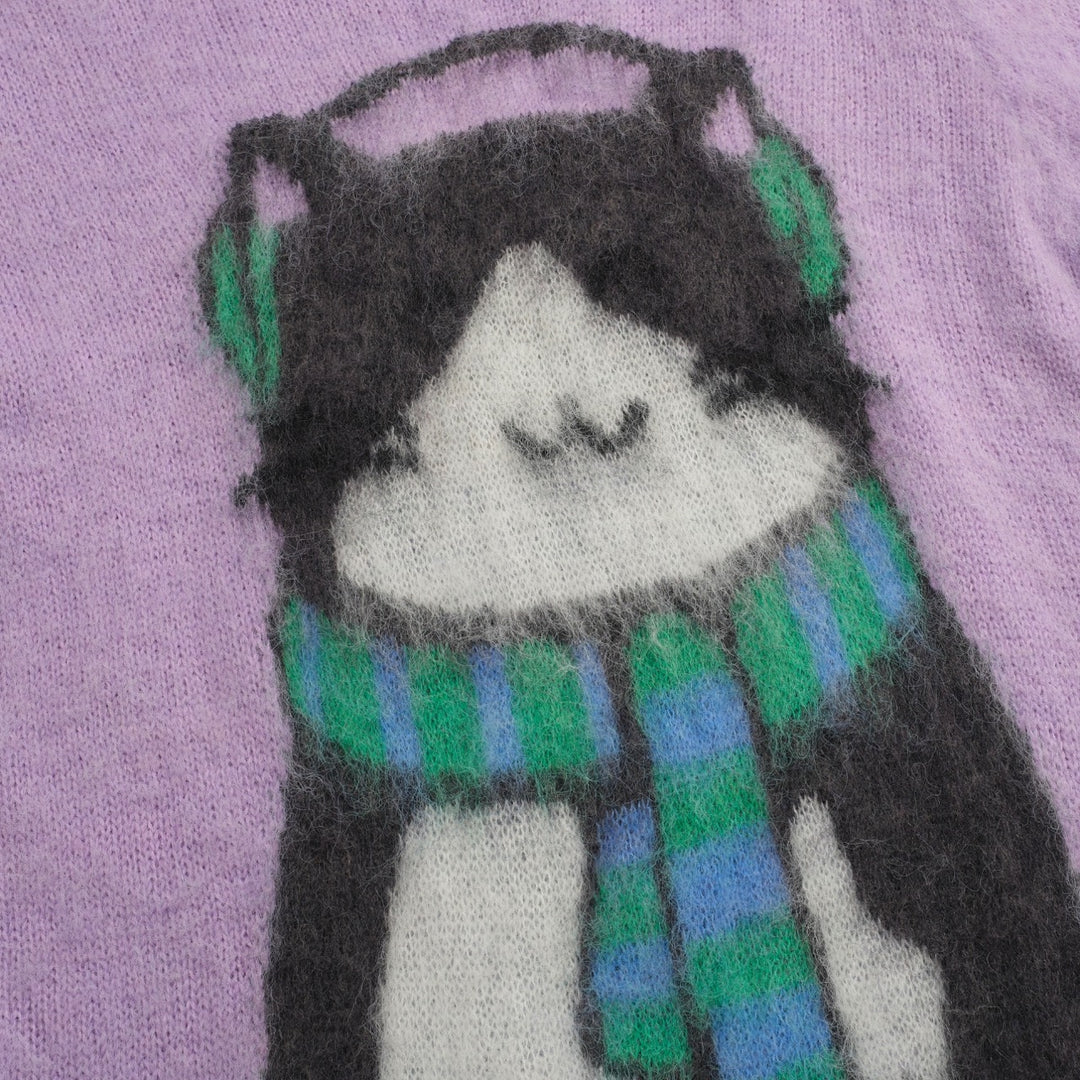 Malhas de pelúcia jacquard gato roxo feminino