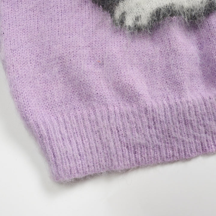 Malhas de pelúcia jacquard gato roxo feminino