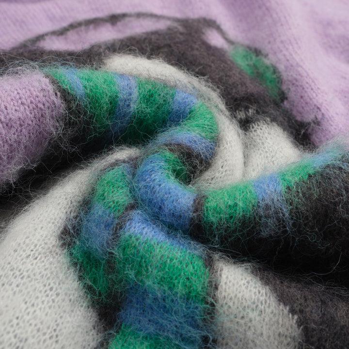 Malhas de pelúcia jacquard gato roxo feminino