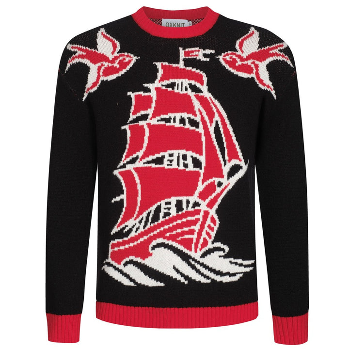 Men's black vintage patterned jacquard sweater