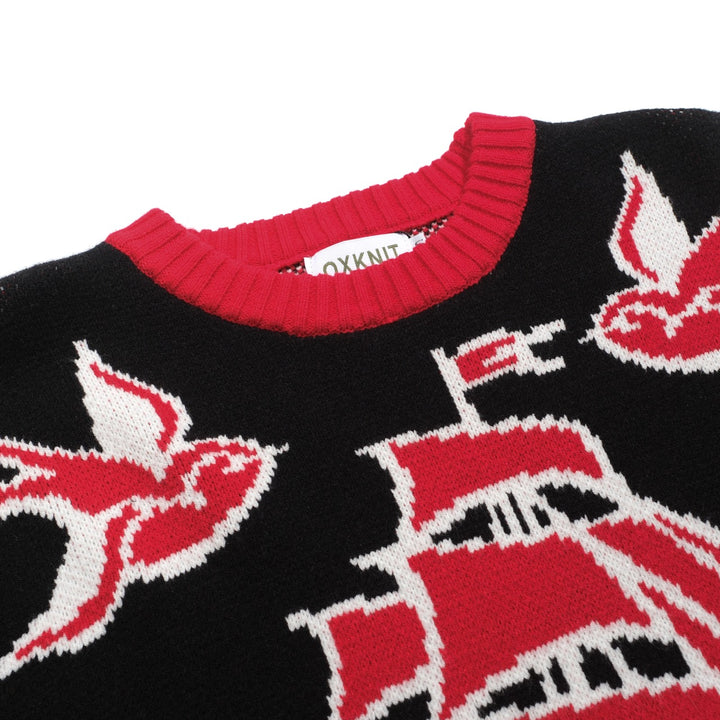 Men's black vintage patterned jacquard sweater