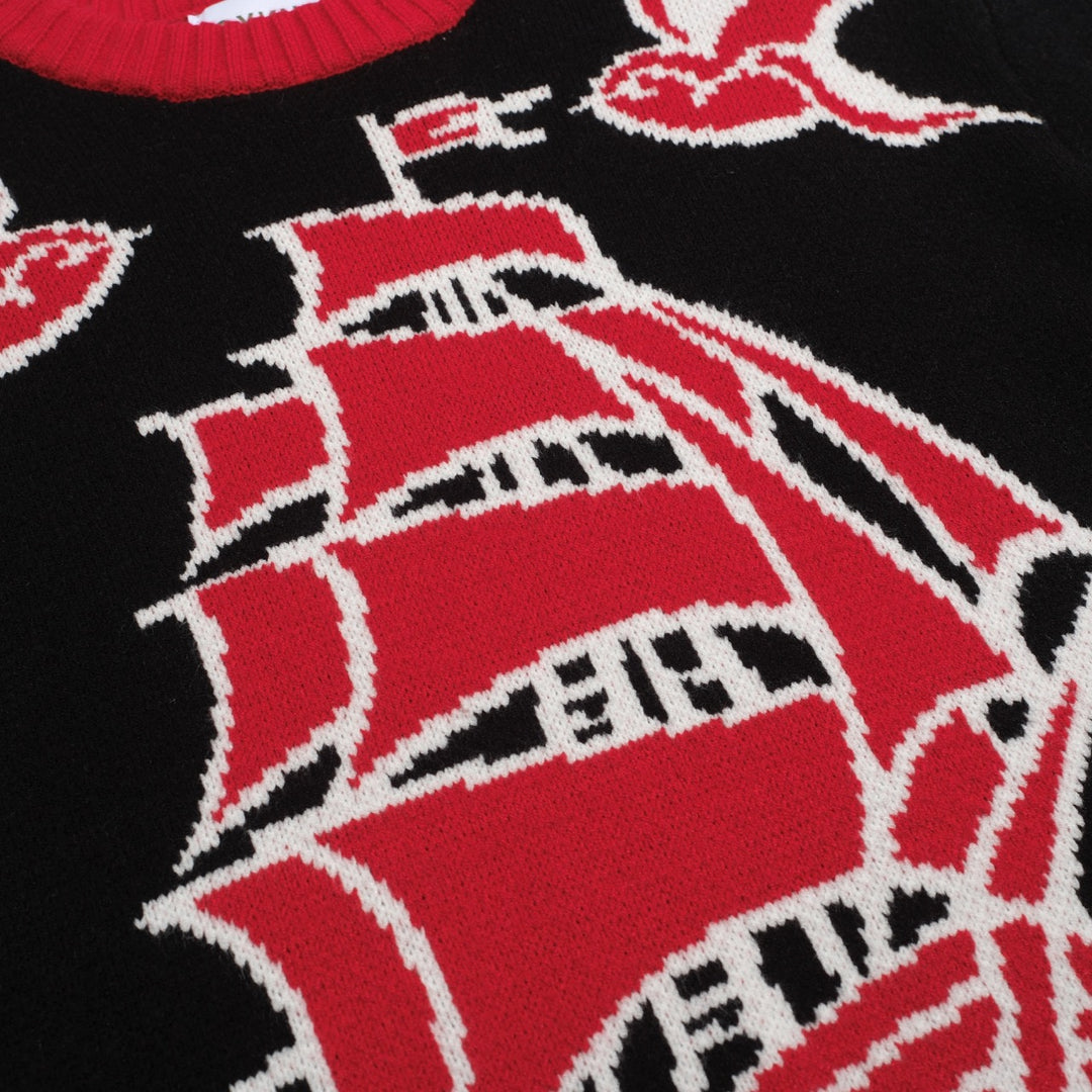 Men's black vintage patterned jacquard sweater