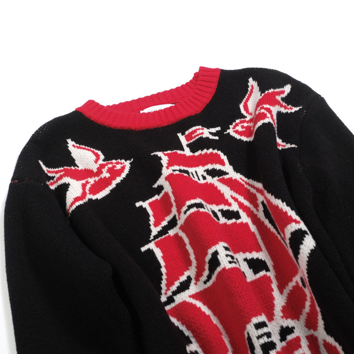 Men's black vintage patterned jacquard sweater