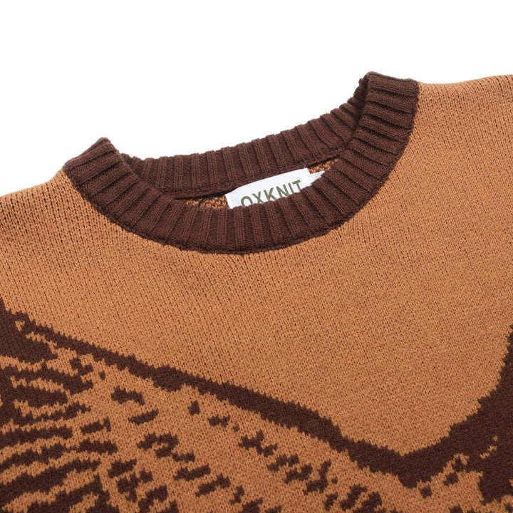 Men's khaki vintage duck print jacquard sweater