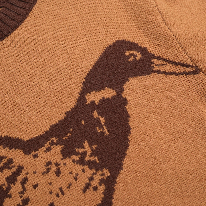 Men's khaki vintage duck print jacquard sweater