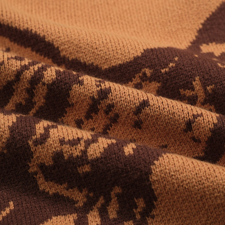 Men's khaki vintage duck print jacquard sweater