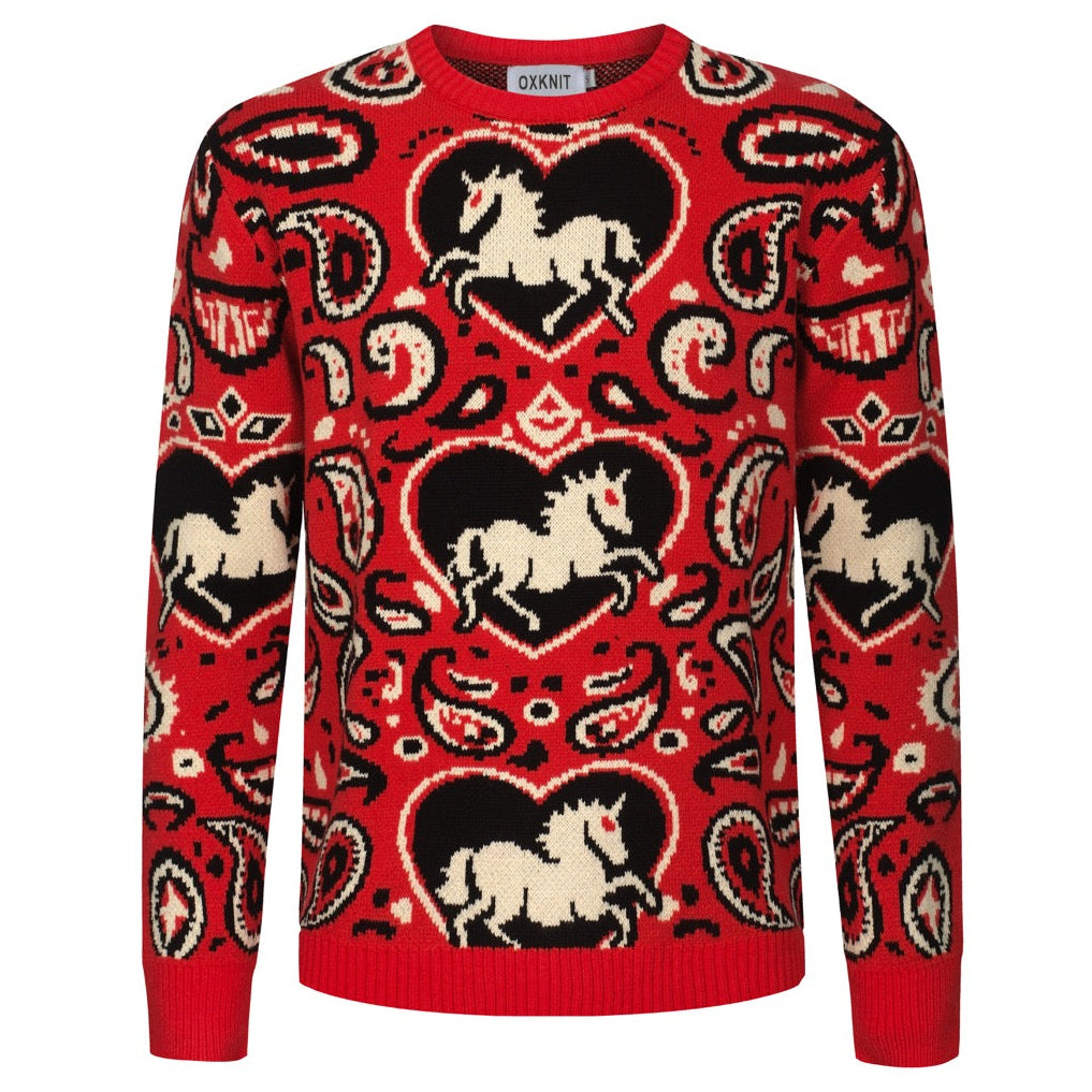 Men's red vintage animal Paisley sweater