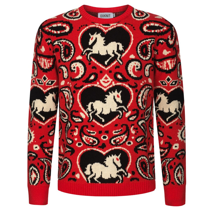 Men's red vintage animal Paisley sweater