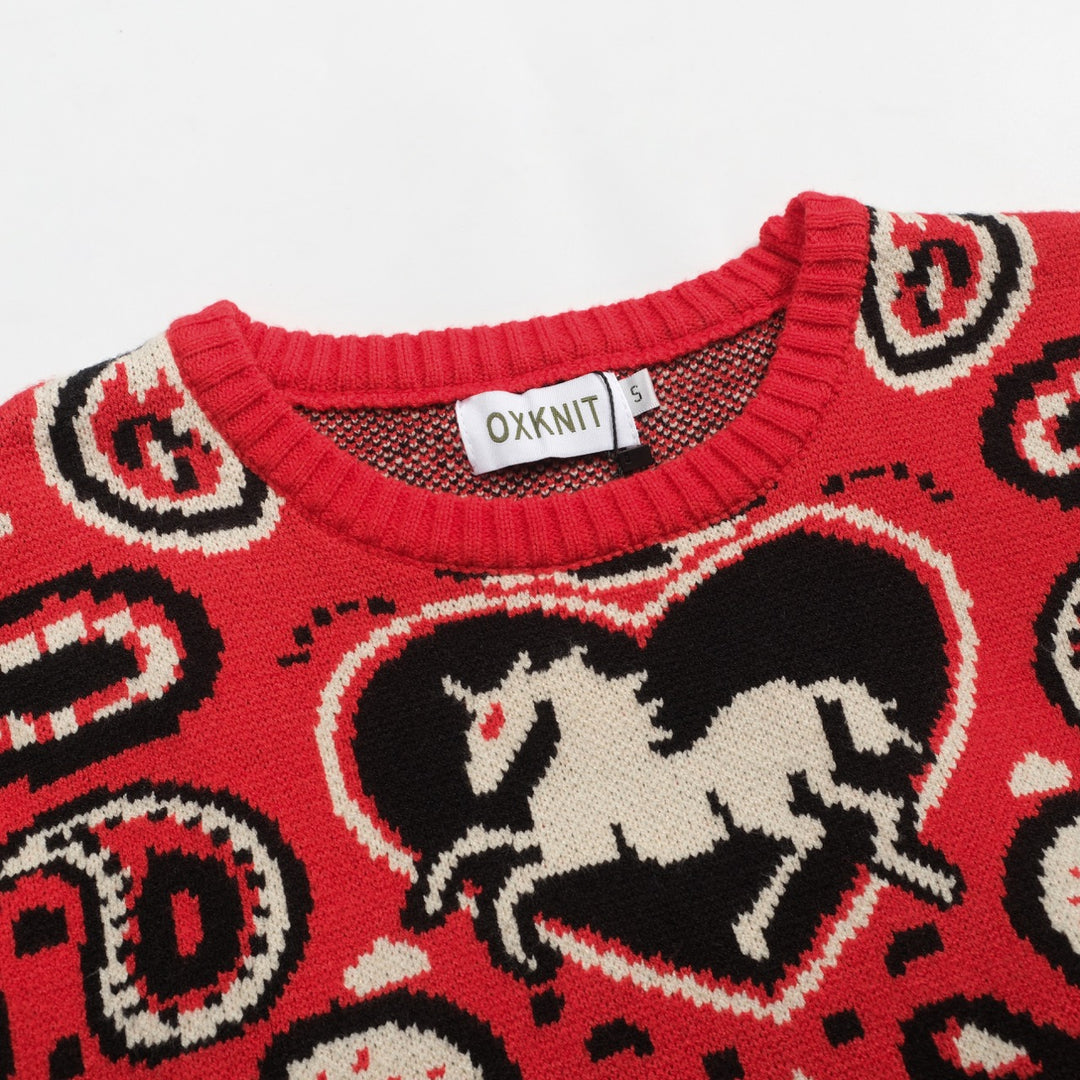 Men's red vintage animal Paisley sweater