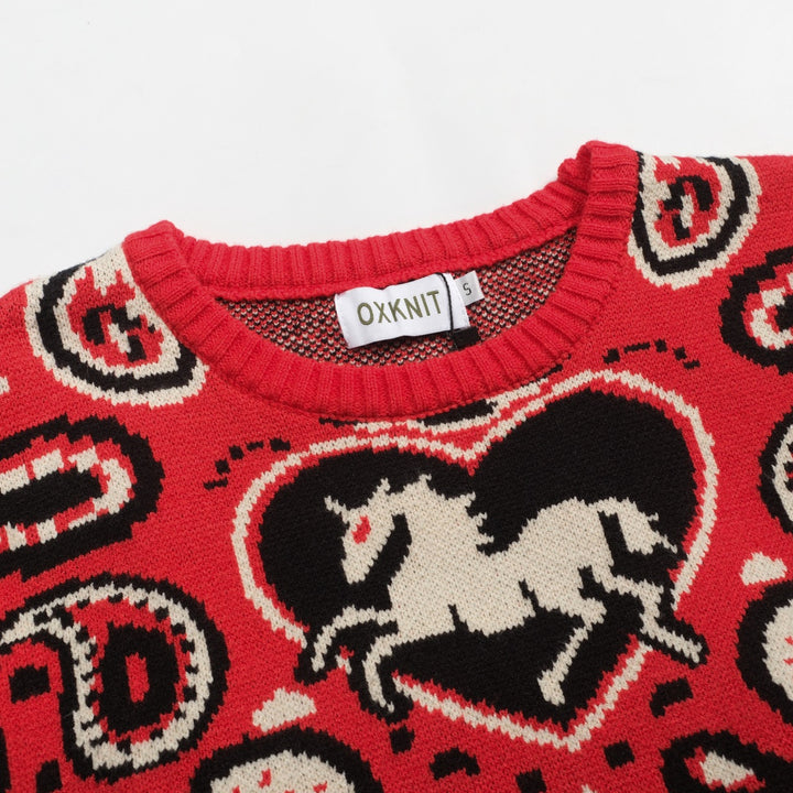 Men's red vintage animal Paisley sweater
