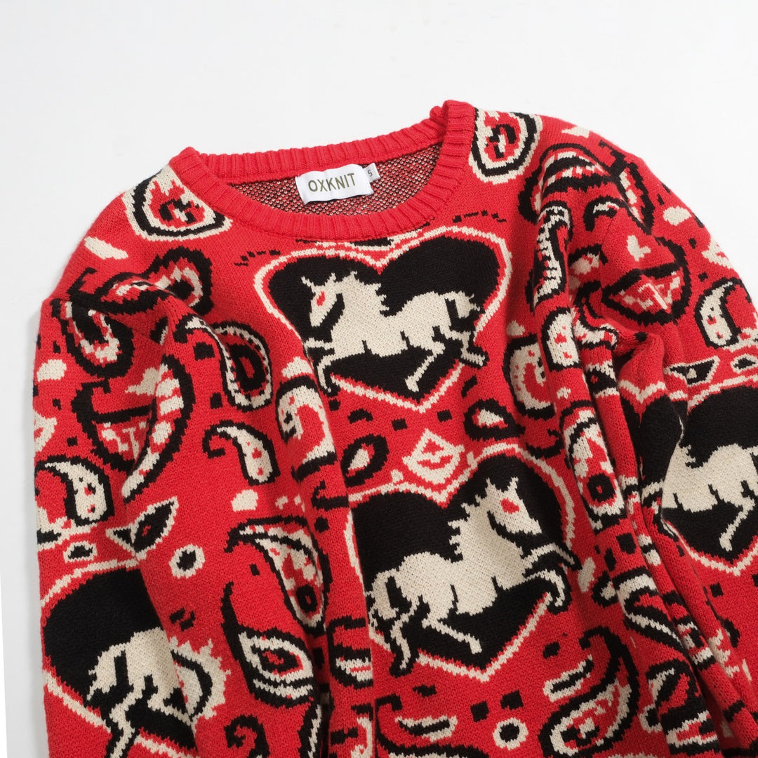 Men's red vintage animal Paisley sweater
