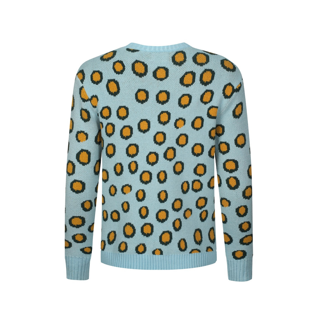 Mens blue leopard print monkey animal jacquard knitwear