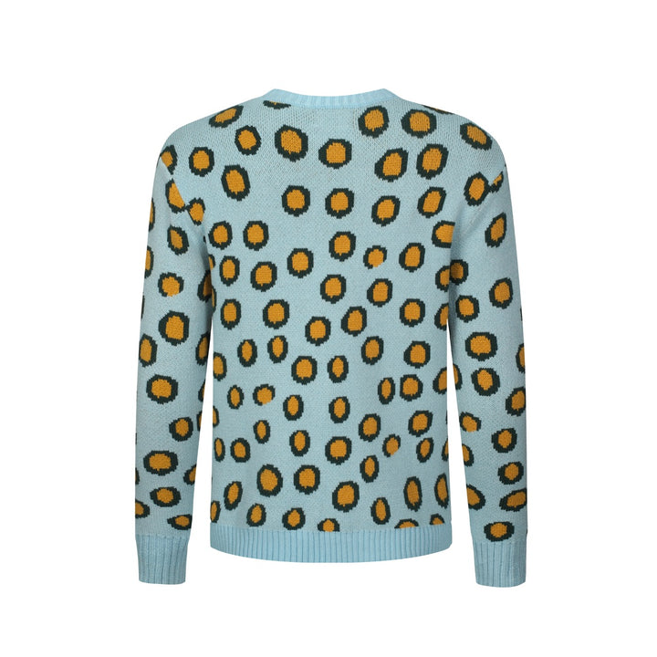 Mens blue leopard print monkey animal jacquard knitwear
