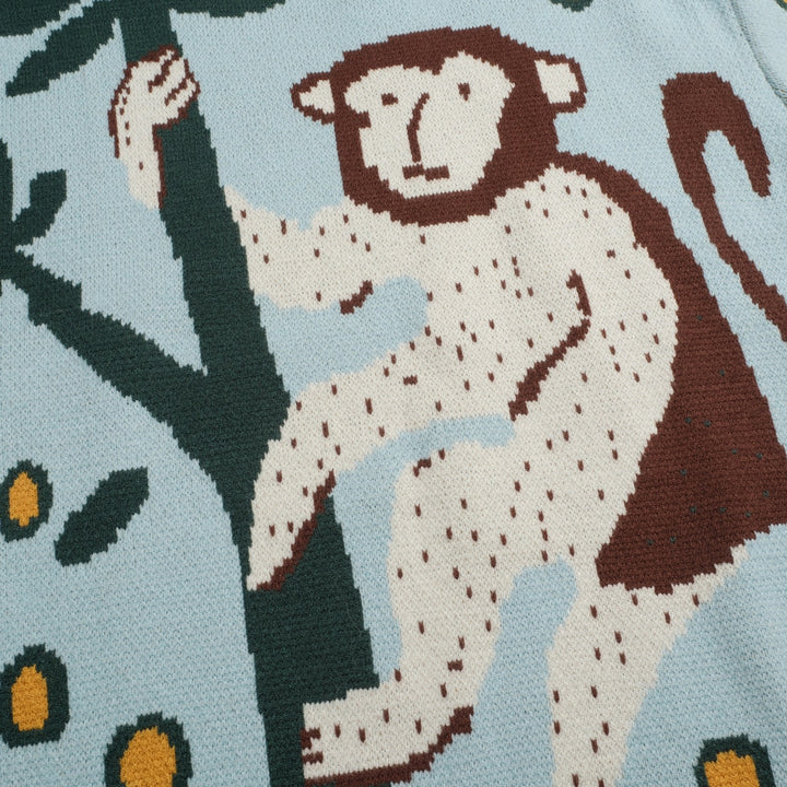 Mens blue leopard print monkey animal jacquard knitwear