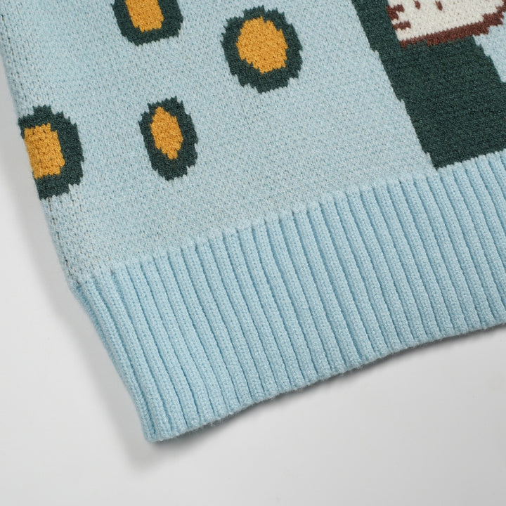 Mens blue leopard print monkey animal jacquard knitwear