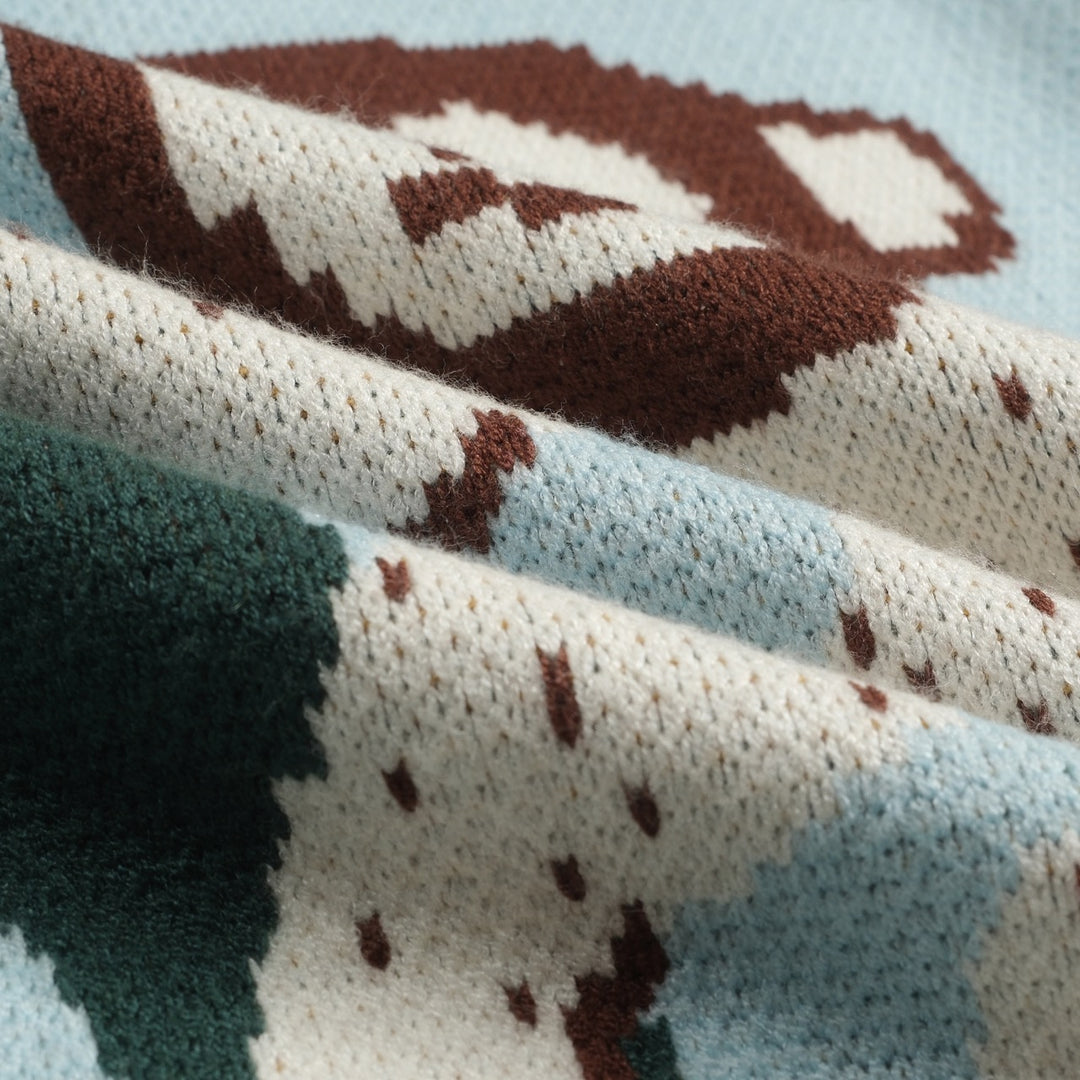 Mens blue leopard print monkey animal jacquard knitwear